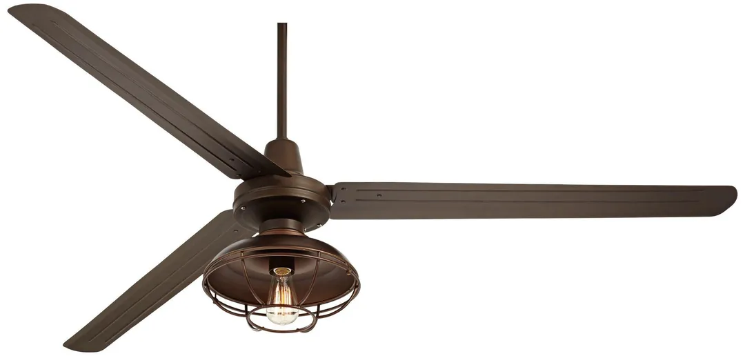 Casa Vieja 72" Casa Vieja Industrial Outdoor Ceiling Fan with Light LED Remote Control Oil Rubbed Bronze Cage Damp Rated for Patio Porch, photo 4 of 6