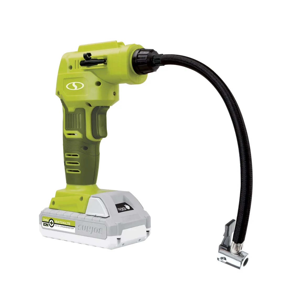 Sun Joe 24V-AJC-LTE Cordless Portable Air Compressor with Nozzle Adapters, Automatic Digital Pressure Gauge, Built-in LED Light & Case | 24-Volt | 2.0-Amp (Green), photo 4 of 6