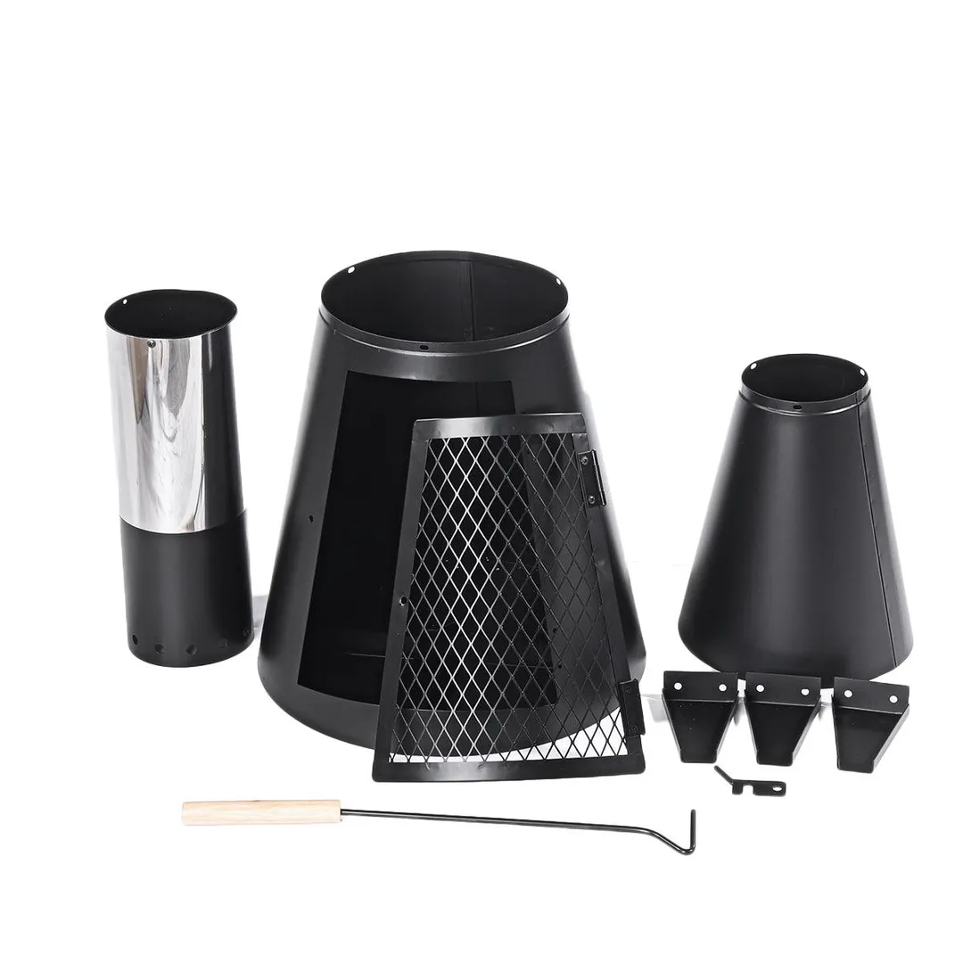 KUDOSALE 45 Inch Outdoor Chiminea Wood-burning Fire Pit Freestanding Fireplace Heater Chiminea Fireplace Heater Stove Wood Charcoal Burning Fire Pit with Fire Poker For Home Backyard Patio, photo 11 of 13