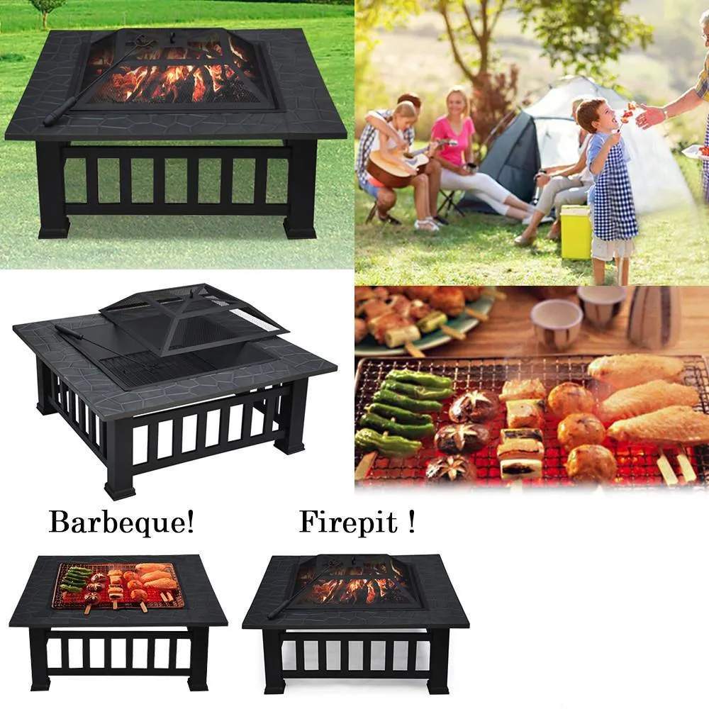 Ktaxon Homes and Gardens 32" Outdoor Metal Firepit Backyard Patio Garden Square Stove Fire Pit, photo 2 of 11