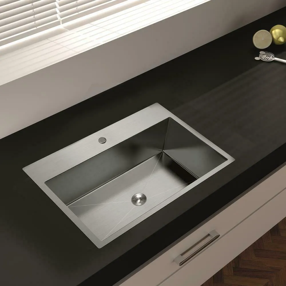 Ktaxon 33-inch (33" x 22" x 9") Drop-In Top Mount Kitchen Sink 16 Gauge Deluxe Handmade Stainless Steel Topmount Drop-In Single Bowl Kitchen Sink, photo 5 of 7