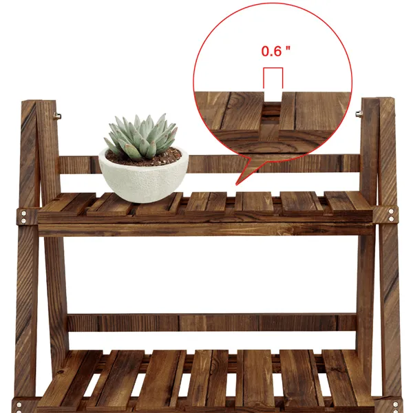 3 Tier Folding Wooden Flower Stand Plant Display Stand Nature Plant Shelf for Living Room Balcony Patio Yard Indoors & Outdoors, photo 3 of 13