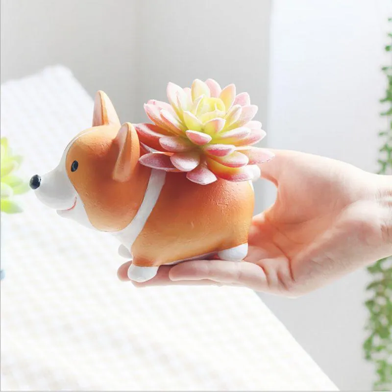 ENJOY DIY Resin Succulent Plants Flower Pot Planter Lovely Corgi Garden Plants Vase Potted Flowers Desk Garden Supplies, photo 3 of 5