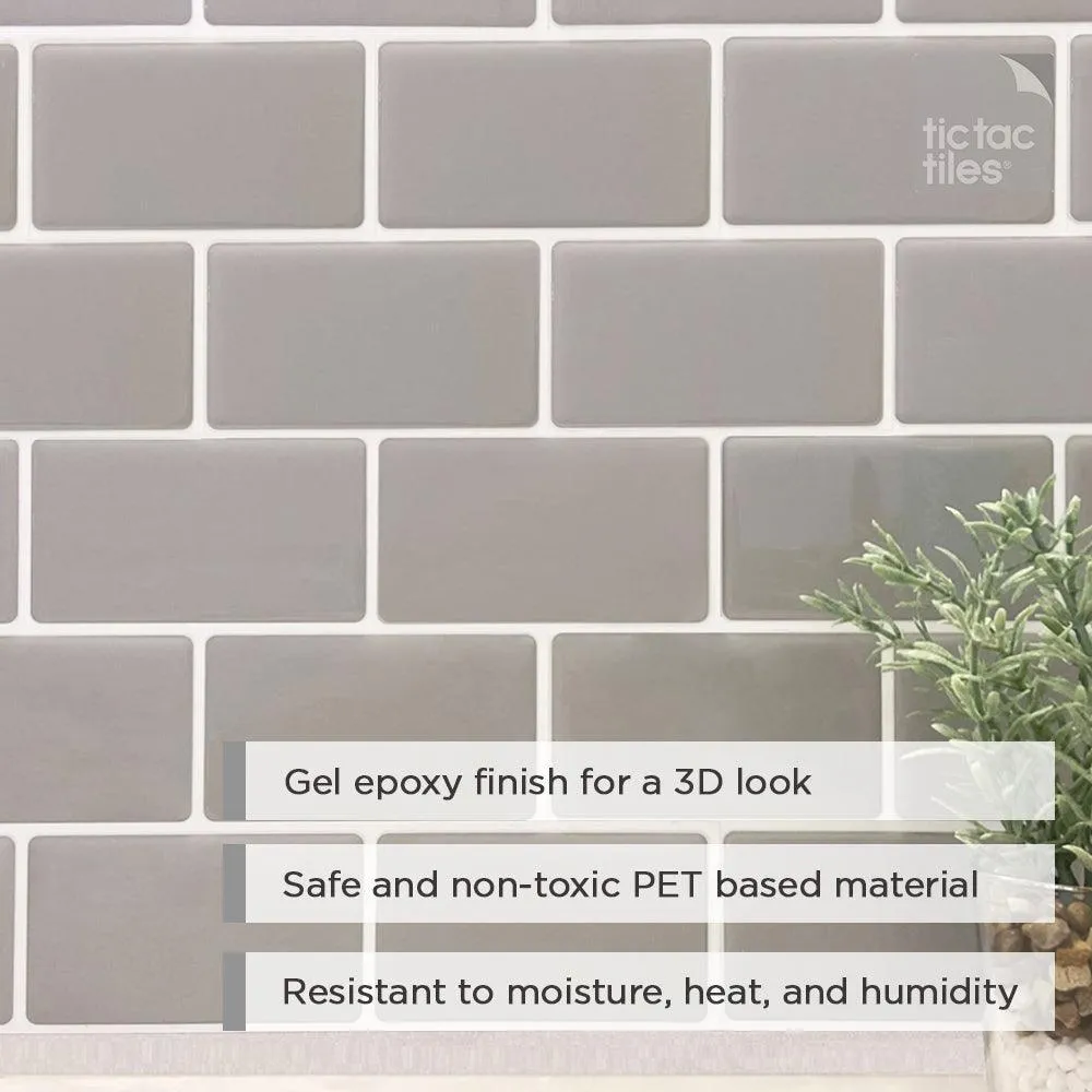 Tic Tac Tiles 10- Sheet 12" x 12" Peel and Stick Self Adhesive Removable Stick On Kitchen Backsplash Bathroom 3D Wall Sticker Wallpaper Tiles in Subway Gray, photo 6 of 7
