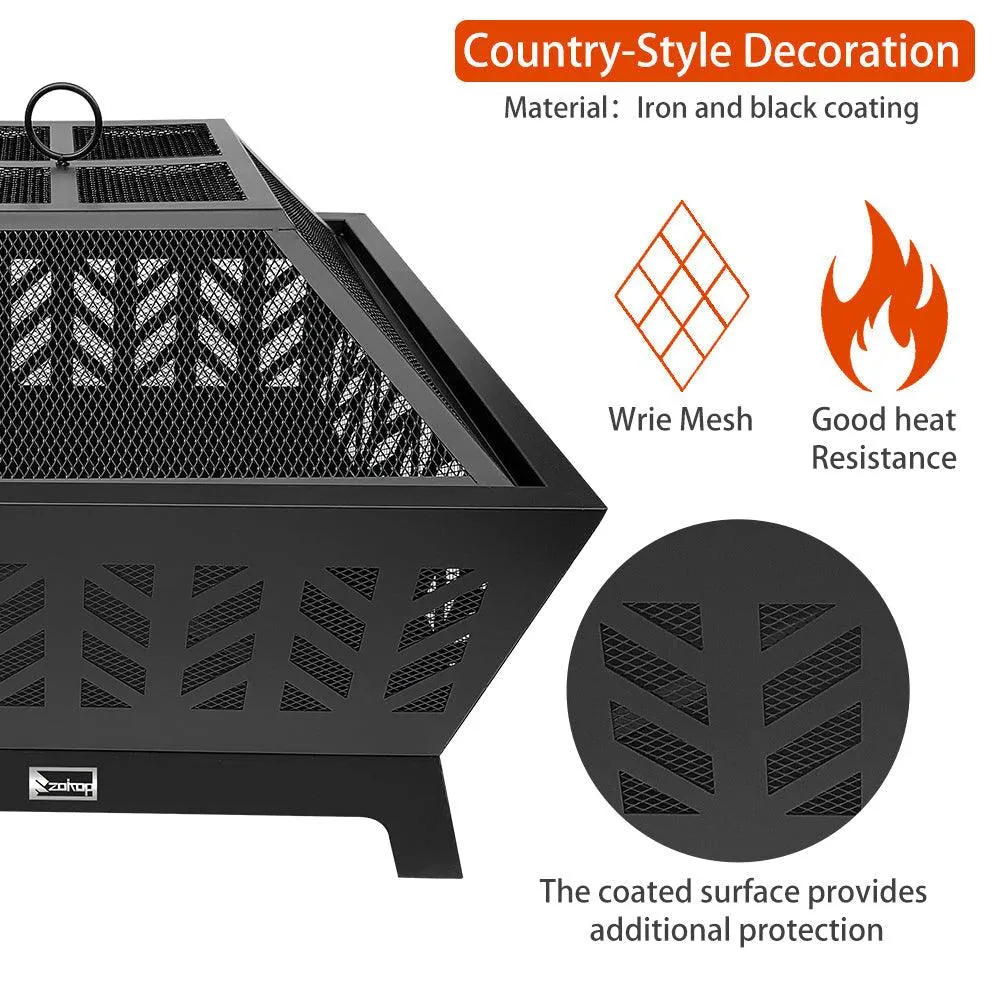 NuFazes Zokop Yl013F/26 Inch Outdoor Wood Fire Four-Corner Pits / Heater / Heater / Black, photo 5 of 6