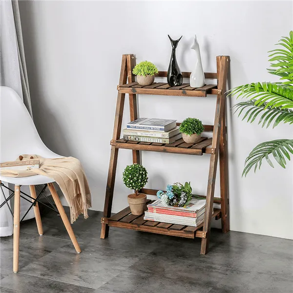 3 Tier Folding Wooden Flower Stand Plant Display Stand Nature Plant Shelf for Living Room Balcony Patio Yard Indoors & Outdoors, photo 2 of 13