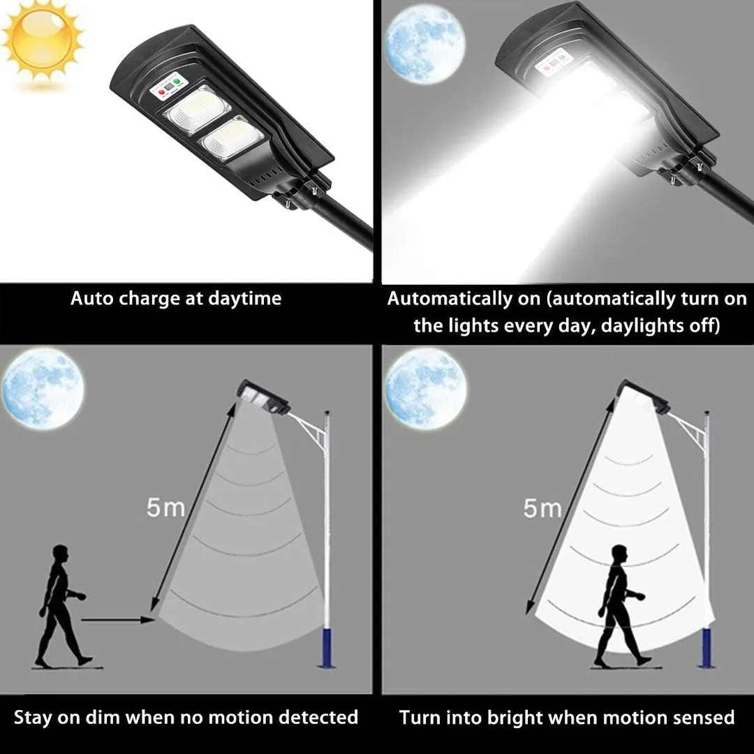 Stoneway 180W Outdoor Solar Street Light, 6000-6500K, Waterproof IPX66 PIR Motion Auto Sensor Light Garden Yard Wall Outdoor Street Light Lamp with Remote Control, photo 4 of 10