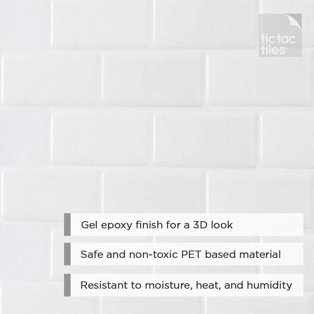 Tic Tac Tiles 10-Sheet Peel and Stick Self Adhesive Removable Stick On Kitchen Backsplash Bathroom 3D Wall Sticker Wallpaper Tiles in Subway White, photo 3 of 7