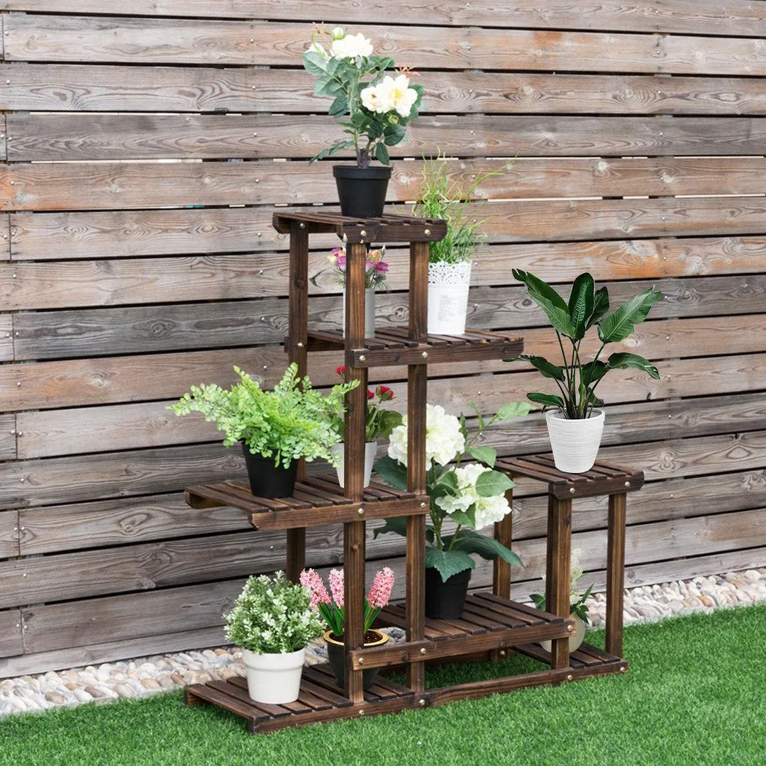 Costway Outdoor Wooden Flower Plant Stand - 6 Shelves, photo 3 of 9