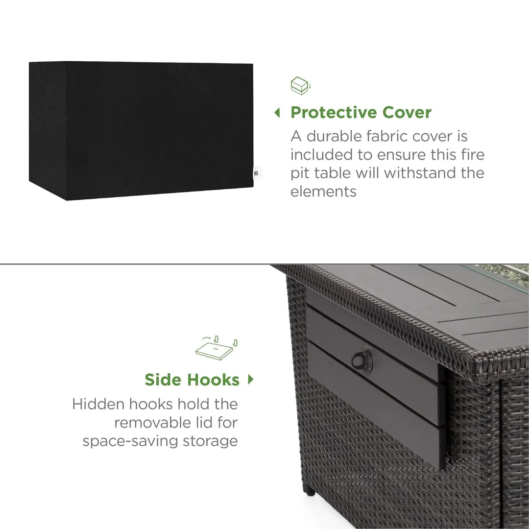 Best Choice Products 52in Outdoor Wicker Propane Fire Pit Table 50,000 BTU w/ Glass Wind Guard, Tank Holder, Cover -Gray, photo 4 of 6
