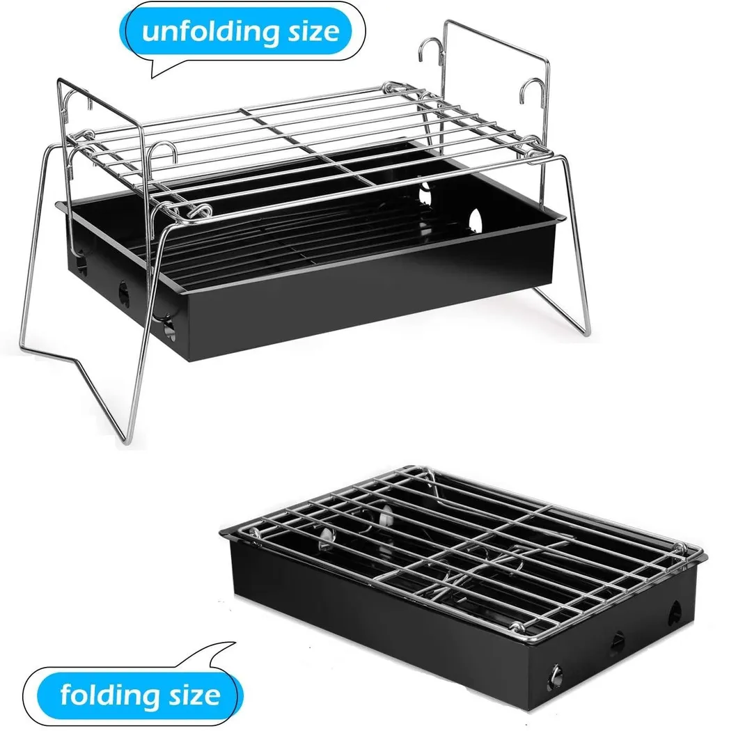 Charcoal Grill Camp Grill Mini Grill Folding Campfire Grill Portable Grill Lightweight Steel Mesh Barbecue Grill Camping Grill for Outdoor Camping Cooking Hiking Backpacking Party, photo 4 of 9