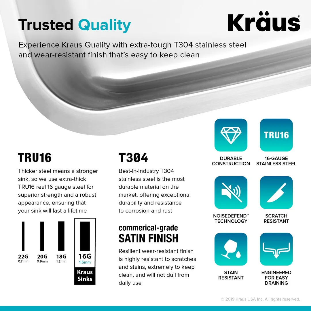 KRAUS Ellis 33-inch 16 Gauge Undermount Kitchen Sink Combo Set with Bolden 18-inch Pull-Down Commercial Kitchen Faucet, Stainless Steel Finish, photo 3 of 9