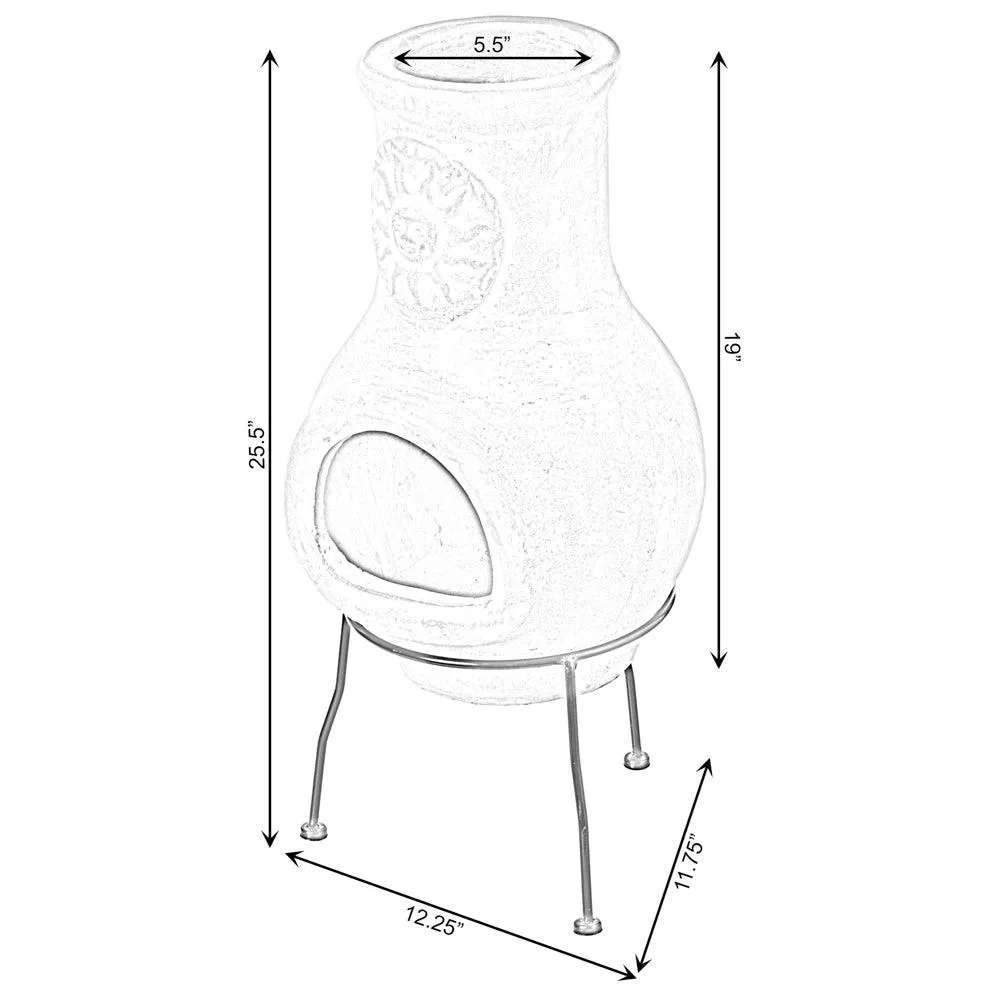 Vintiquewise Outdoor Clay Chiminea Sun Design Charcoal Burning Fire Pit with Metal Stand, photo 5 of 8