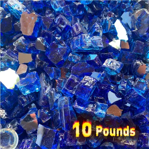 EasyGo Product Fire Pit Glass Rocks – Blue Color – 10 Pounds