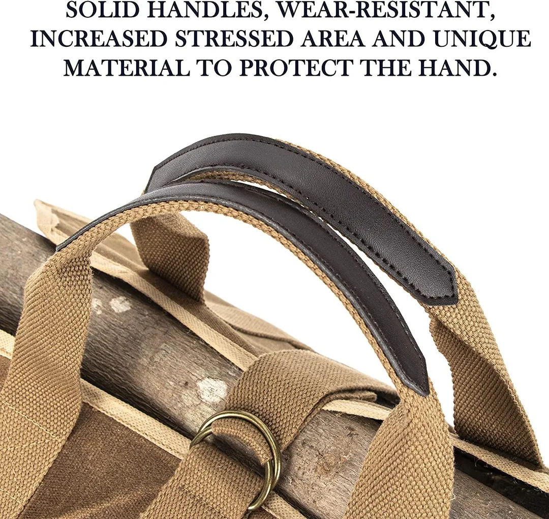 Gex Worldwide GEX Firewood Fireplace Carrier Logs Tote Holder 20 oz Waxed Canvas Sturdy Bag with Handles for Camping Indoor Outdoor, photo 3 of 5