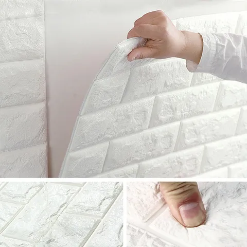 NK 1-200PCS 3D Self-Adhesive Wall Panels Faux Foam White Brick Wallpaper for TV Walls Sofa Background Wall Decoration Rectangles