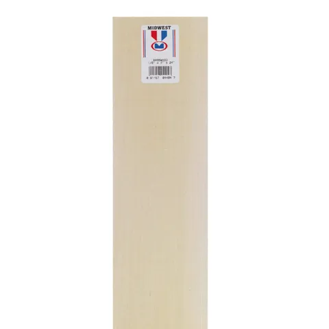 1/8 in thick · 4 in wide · 2 ft long Basswood Sheet #2/BTR Premium Grade