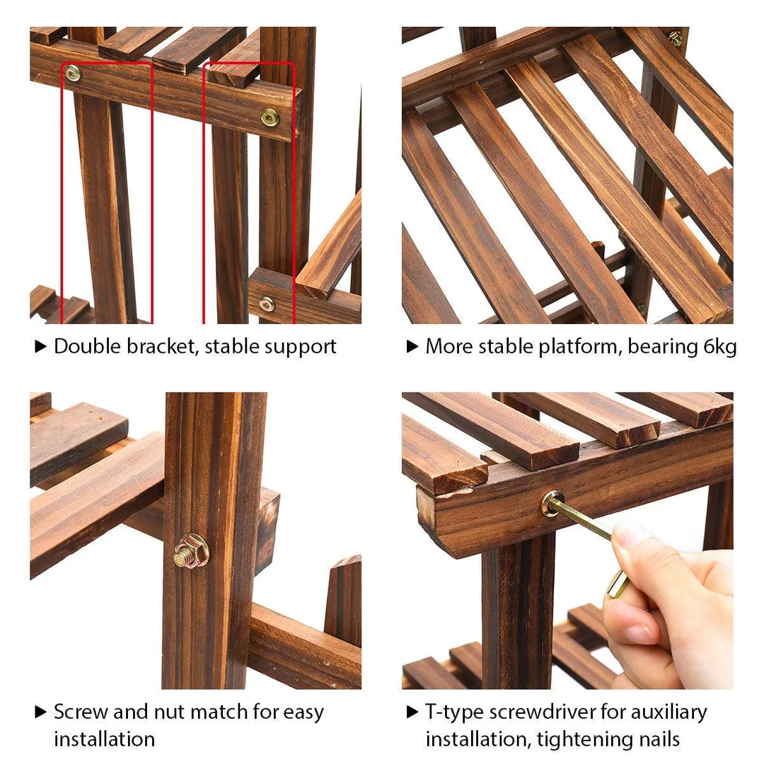 Novashion 9-Tier AUGIENB Wooden Flower Stand Rolling Flower Plant Display Stand Shelf Ladder Stand for Living Room Balcony Patio Yard Indoors & Outdoors Ample for 17 Pots, photo 7 of 8