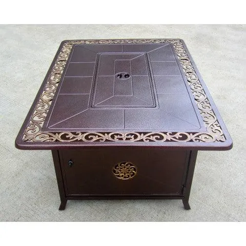 Hiland Rectangular Cast Aluminum Decorative Fire Pit, Bronze