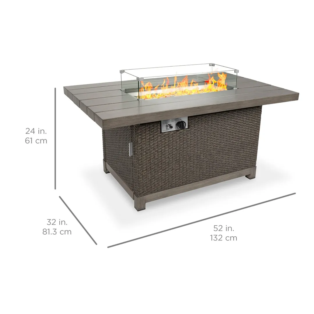 Best Choice Products 52in 50,000 BTU Wicker Propane Fire Pit Table w/ Aluminum Top, Wind Guard, Cover, Glass Beads, photo 6 of 7