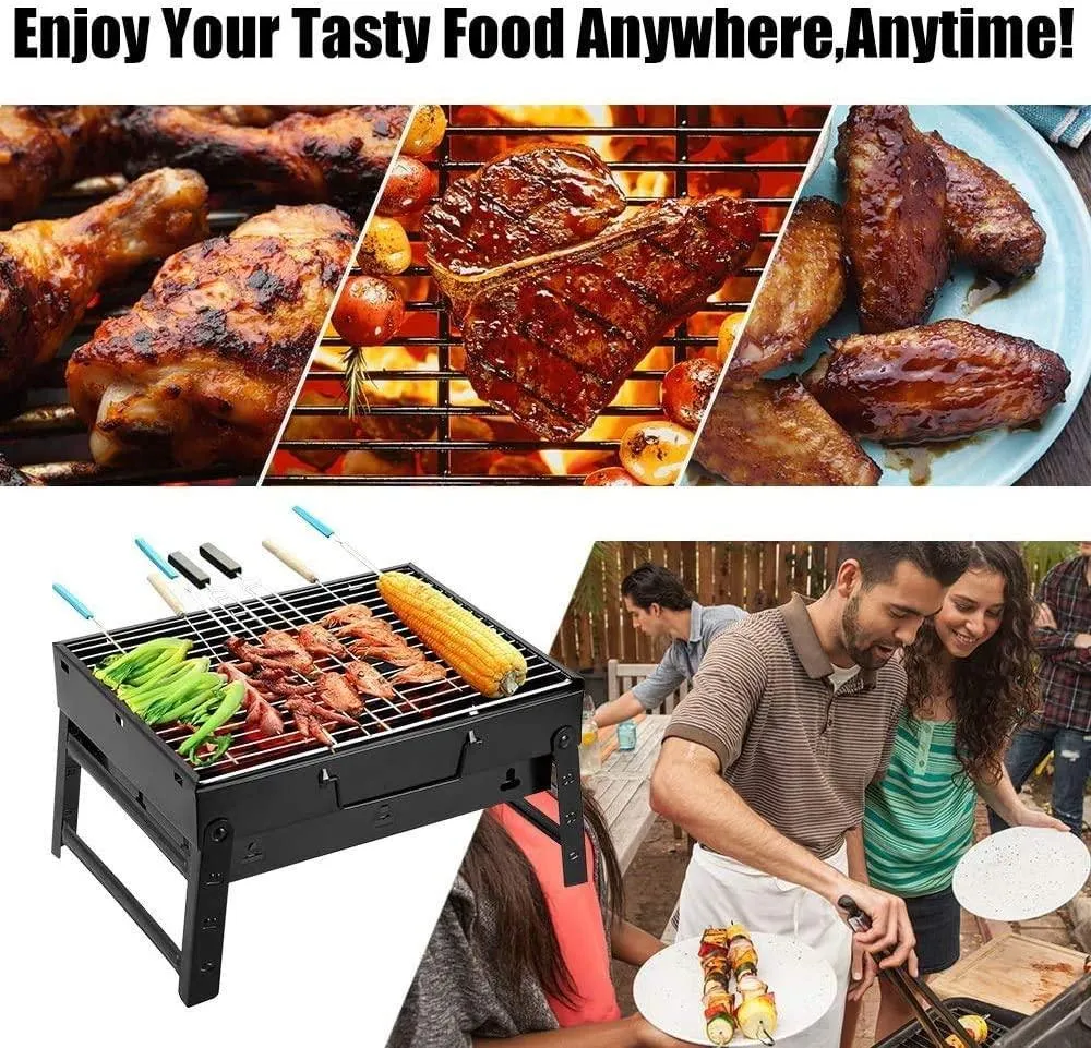 Barbecue Charcoal Grill Stainless Steel Folding Portable BBQ Tool Kits for Outdoor Cooking Camping Hiking Picnic Patio Smoker, photo 8 of 8
