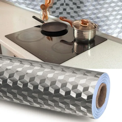 Kitchen Waterproof Oil-proof Wallpaper Self Adhesive Decor Sticker Aluminum foil Wall Paper(Color#1:2*9.84 ft)