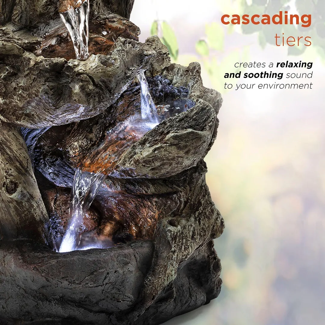 Alpine Corporation Tiered Log Tabletop Fountain with LED Lights, photo 4 of 11