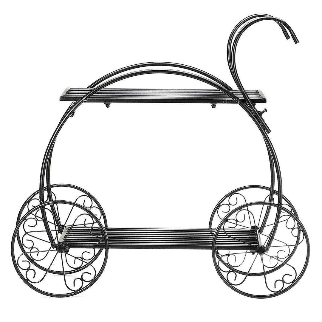 Indoor Outdoor Plant Stand, Cart Shape Metal Potted Plant Holder, Rustproof Iron Art Flower Pot Holder, Decorative Plant Holder for Home, Garden, Patio, Housewarming, photo 9 of 10