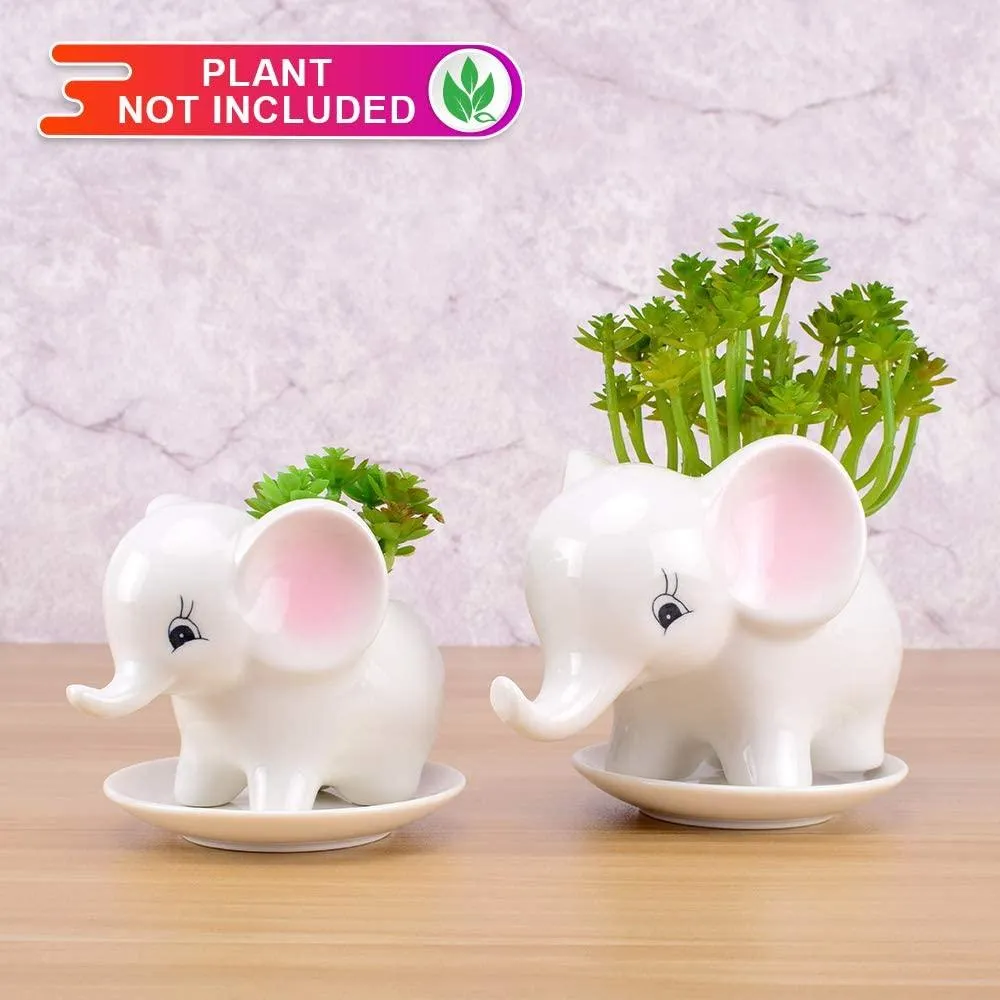 Succulent Pots - 2PCS Elephant Flower Pots Mother Elephant with Baby Elephant Ceramic Succulent Planter Plant Window Boxes with Tray for Indoor Outdoor Cactus Succulent Plant, photo 6 of 9
