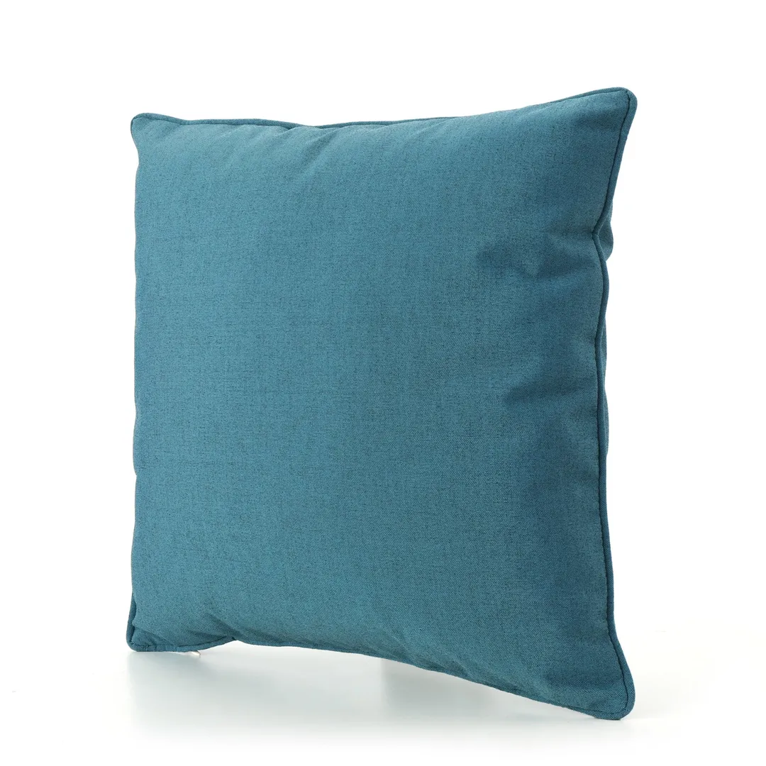 Esme Outdoor Water Resistant Fabric Solid and Striped Square Throw Pillows, Set of 4, Dark Teal, photo 5 of 11