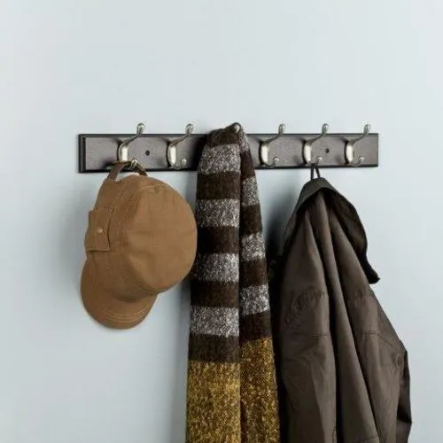 Franklin Brass 27 In. Wood Rack With 6 Heavy Duty Coat And Hat Hooks, Bark And Satin Nickel, photo 2 of 2