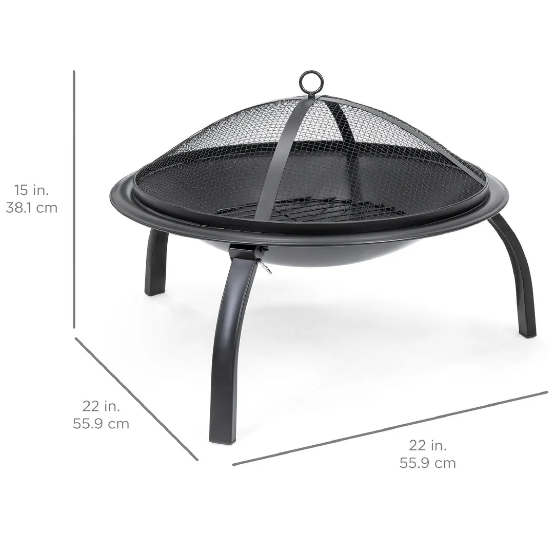 Best Choice Products 22in Fire Pit Bowl, Portable Folding Steel Outdoor Camping Accessory w/ Mesh Cover, Poker, photo 5 of 6