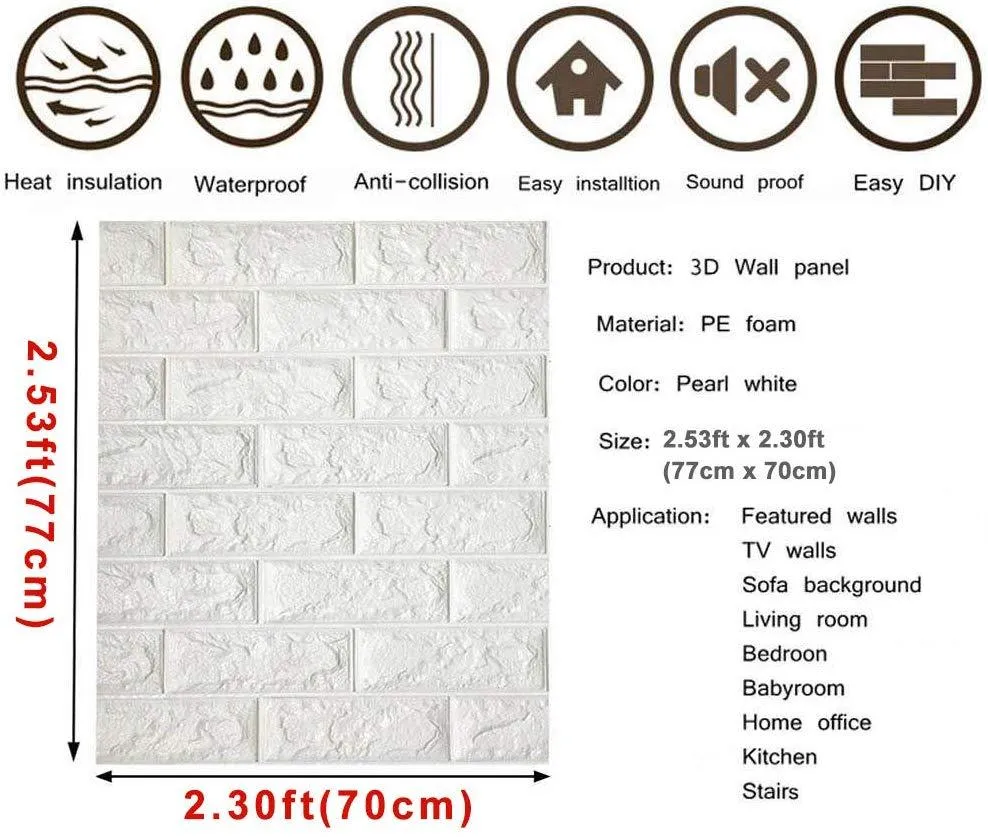 Seenda White Brick 3D Wall Panels Peel and Stick Wallpaper for Living Room Bedroom Kitchen TV Walls/Sofa Background Wall Decoration, photo 2 of 9