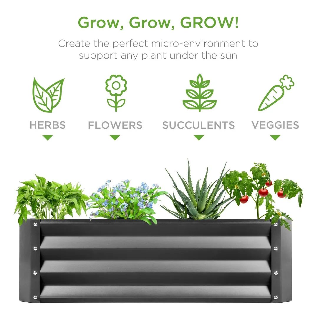 Best Choice Products 4x3x1ft Outdoor Metal Raised Garden Bed for Vegetables, Flowers, Herbs, Plants - Dark Gray, photo 6 of 7
