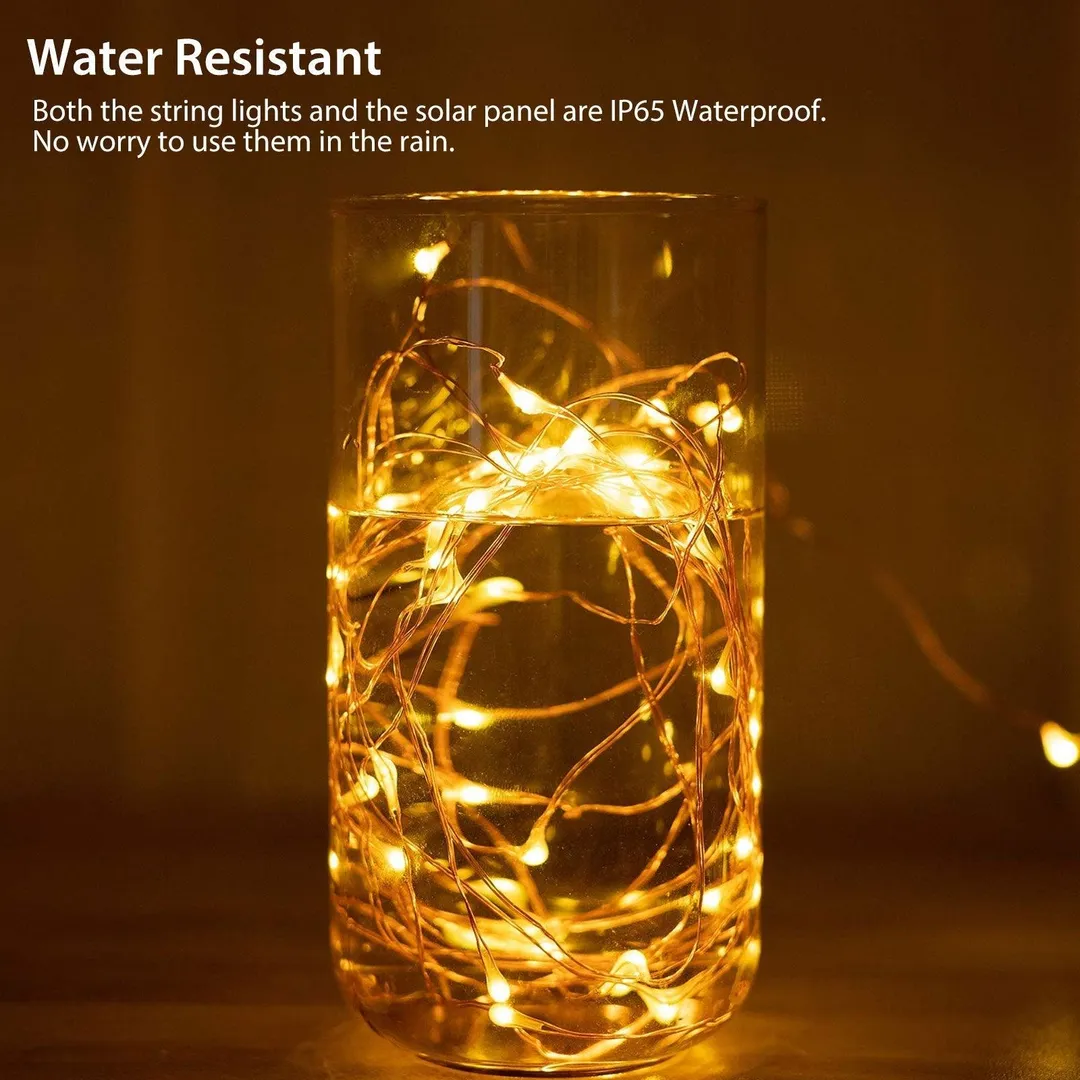 TSV 2/1PCS TSV Solar Powered String Lights outdoor, 100LED 10M/ 33Ft Solar Fairy Lights 2 Modes Waterproof Outdoor/Indoor Garden Lights Copper Wire Lighting for Wedding, Patio, Yard, Festoon, Christmas, photo 5 of 9