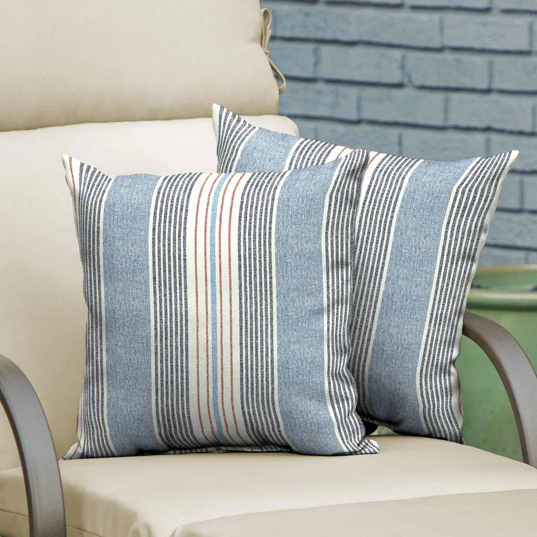 Better Homes & Gardens Hickory Stripe 16 x 16 in. Outdoor Toss Pillow with EnviroGuard, Set of 2, photo 2 of 7