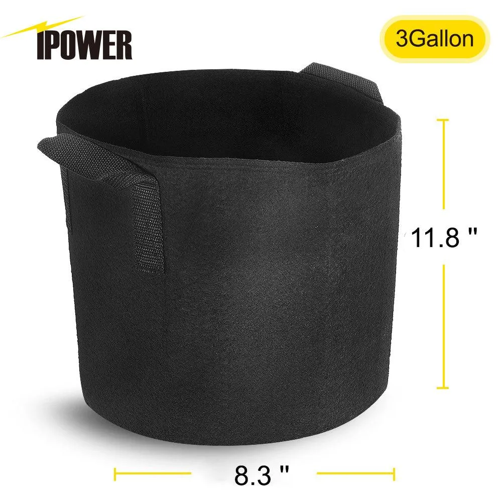 iPower 3-Gallon 5-Pack Grow Bags Fabric Aeration Pots Container with Strap Handles for Nursery Garden and Planting(Black)", photo 6 of 7