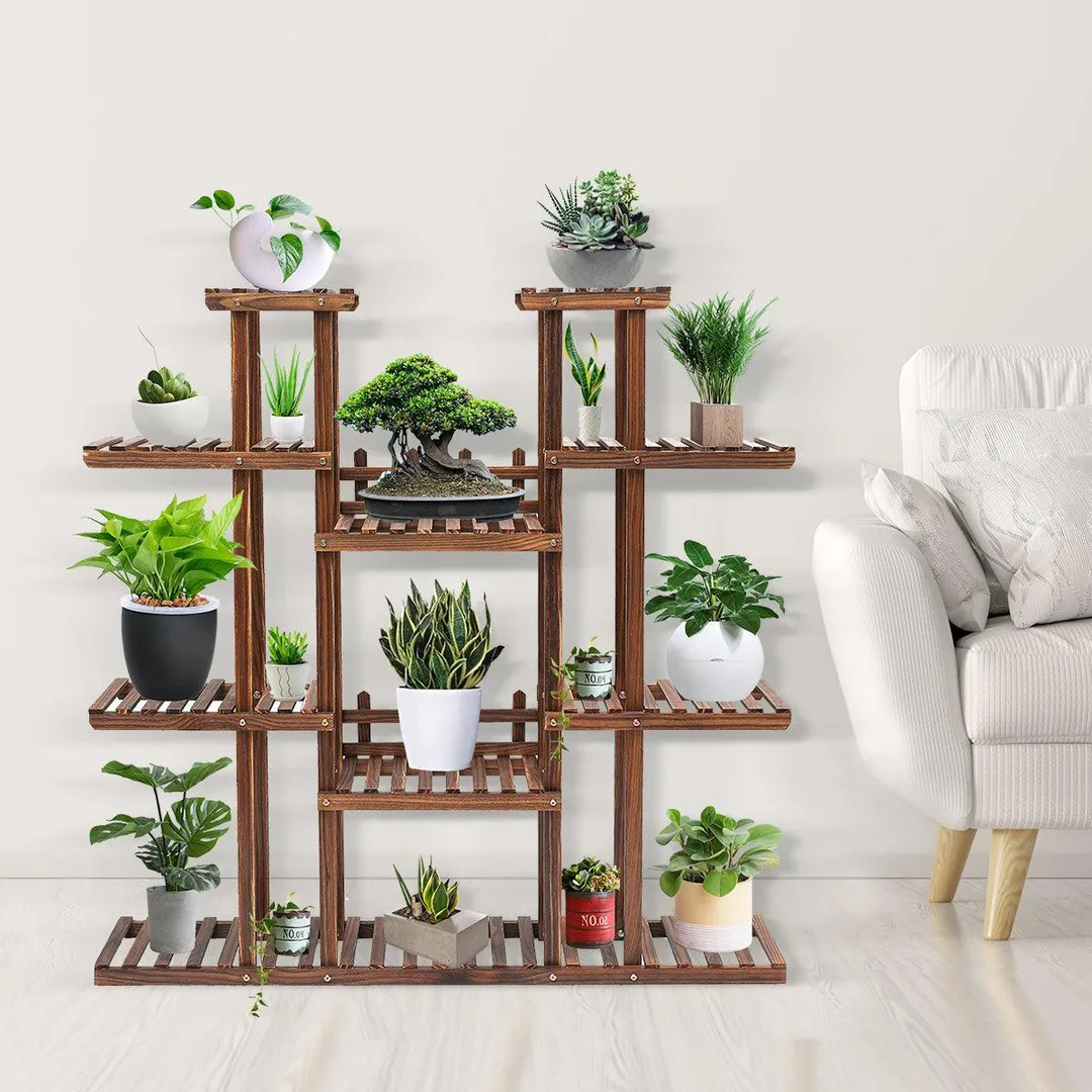 Novashion 9-Tier AUGIENB Wooden Flower Stand Rolling Flower Plant Display Stand Shelf Ladder Stand for Living Room Balcony Patio Yard Indoors & Outdoors Ample for 17 Pots, photo 2 of 8