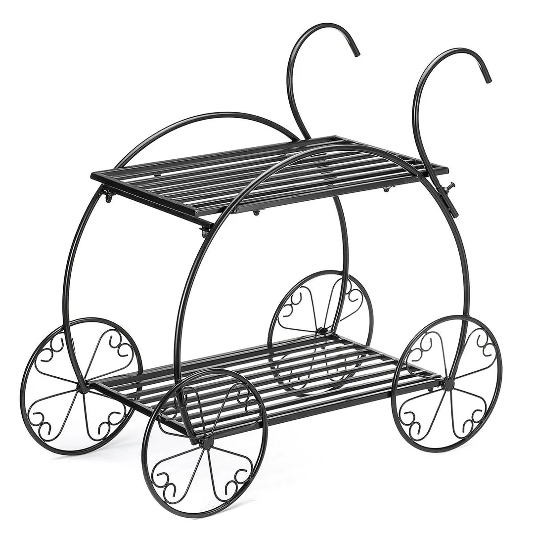Indoor Outdoor Plant Stand, Cart Shape Metal Potted Plant Holder, Rustproof Iron Art Flower Pot Holder, Decorative Plant Holder for Home, Garden, Patio, Housewarming, photo 7 of 10