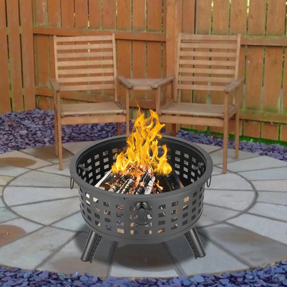 UBesGoo 26" Steel Round Fire Pit Patio Heater Patio Outdoor with Cover, photo 4 of 12