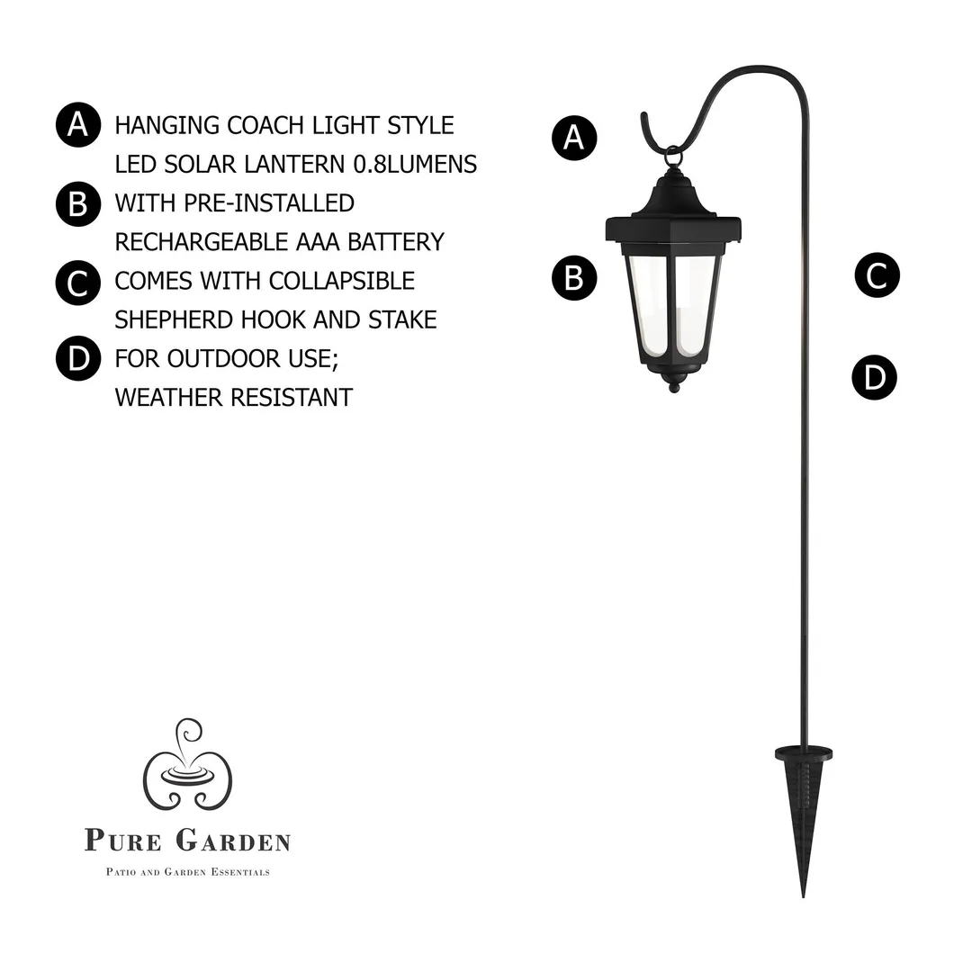 Pure Garden 32" Solar Powered Hanging Coach Lanterns LED Lights by Pure Garden, Set of 2, photo 5 of 8