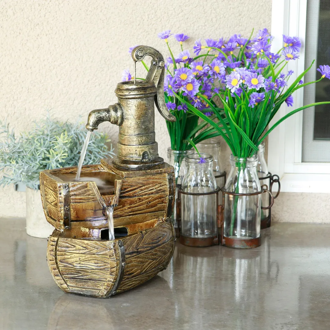 Alpine Corporation 14" Two-Tier Pump Barrel Tabletop Fountain with LED Light, photo 5 of 5