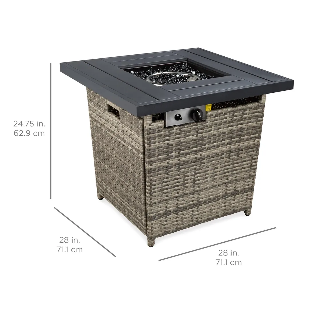 Best Choice Products 28in Fire Pit Table 50,000 BTU Outdoor Wicker Patio w/ Glass Beads, Cover, Tank Holder  Ash Gray, photo 6 of 8