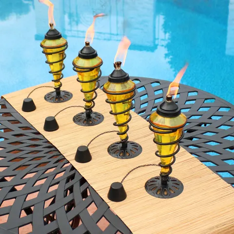 Sunnydaze Yellow Glass Outdoor Tabletop Torches with Fiberglass Wicks - Set of 4