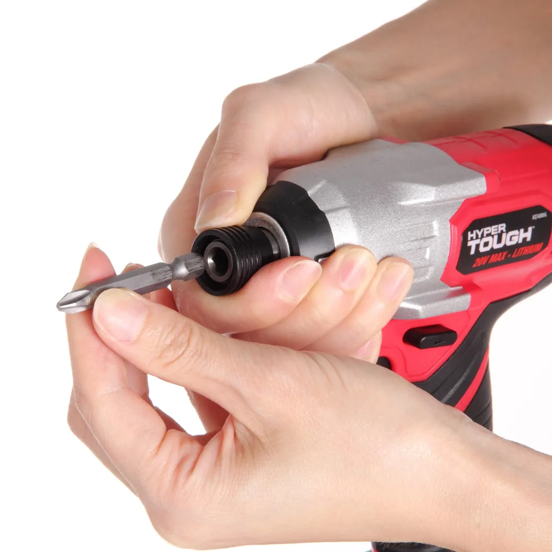 Hyper Tough 20V MAX Lithium-ion 3/8 inch Cordless Drill & 1/4 inch Impact Driver Combo Kit (2-Tool Set) with 1.5Ah Lithium-ion Battery, Charger, Bit Holders & LED Lights, photo 7 of 8