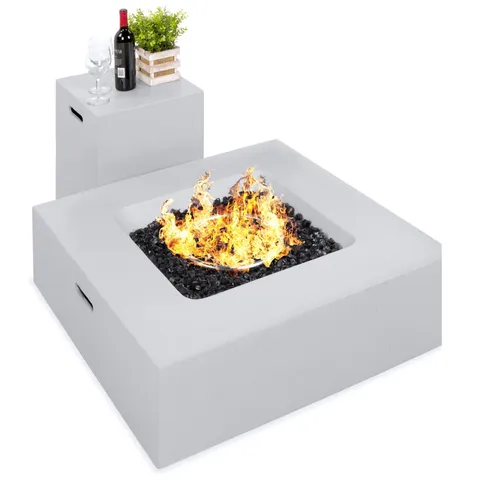 35 × 35 in 40,000 BTU Outdoor Square Propane Fire Pit Table w/ Side Table Tank Storage