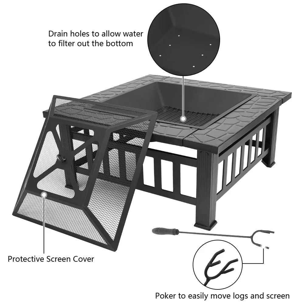 Ktaxon Homes and Gardens 32" Outdoor Metal Firepit Backyard Patio Garden Square Stove Fire Pit, photo 8 of 11