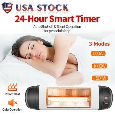 US 1500W Wall Terrace Heater with Remote Control / First Gear / Fake Firewood / Single Color / 1 Quartz Tube