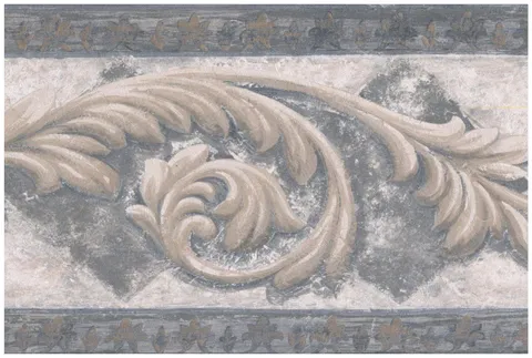 Wall Border - Beige Damask Vines Dark Grey Rhombus Abstract Wallpaper Border Retro Design