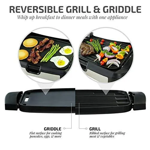 Ovente 2 in 1 Electric Countertop Powerful Contact Grill with Glass Lid & Nonstick Ceramic Grill & Griddle Plate, Portable Stainless Steel BBQ Grill with Removable Drip Tray Easy Clean, Black GR2001B, photo 3 of 8